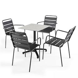 Oviala Business Ensemble table de jardin stratifié terrazzo et 4 fauteuils gris - Oviala - gris métal 108158_0