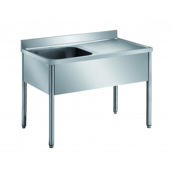 Plonge démontable sur pieds ronds sans étagère inox ferritique 1 bac profondeur 600 mm longueur 1200 mm (Position bac: Gauche - Réf F-DRPL126-1BG-1)_0