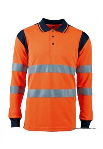 Polo manches longues haute visibilité PUNTO - 2 bandes rétro-réfléchissantes - Idéal pour chantiers et métiers de la sécurité_0