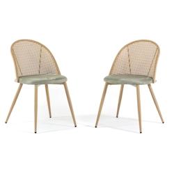 RATTATAN 2 Chaises de salle à manger en rotin avec structure en métal effet bois, coussin d’assise en velours, pour cuisine, salon, bar ou restaur_0