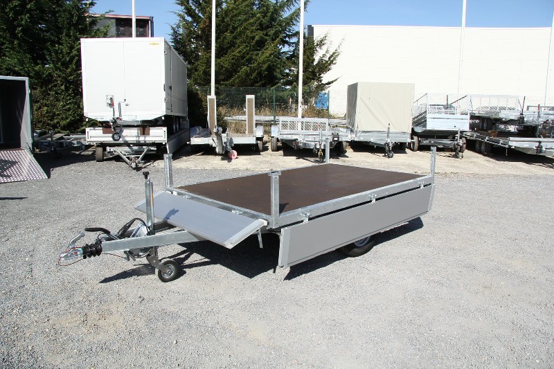 Remorque plateau avec frein - 4 anneaux d'ancrage - ERDE EXPERT XR260F - fabrication française pour usages professionnels_0