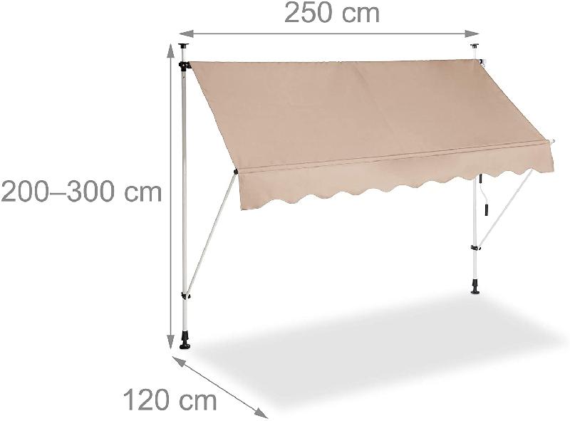 Store banne télescopique de balcon - Manivelle - Hauteur réglable - Résistant UV - Polyester et acier - 250 x 120 cm - Beige_0