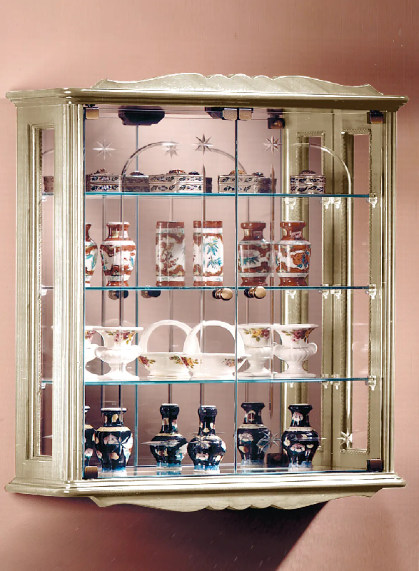 Vitrine murale en bois dv46va - laqué crème cérusé_0