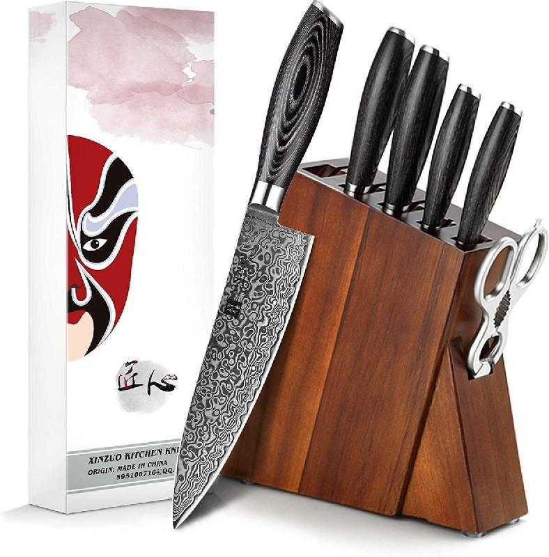 XinZuo - Set de couteaux Damas 7 pièces - Série B20 Ya - multicolore multi-matériau B20-H7_0