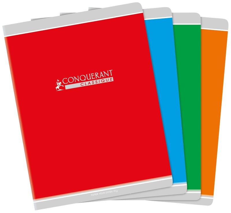CONQUERANT Lot de 20 Cahier Classique piqué 24x32, 48p./24 feuilles 90g/m², Séyès, coloris assortis (4) - 3020120043333_0