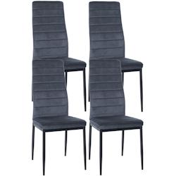 Décoshop26 - Lot de 4 chaises de salle à manger design simple en tissu velours avec couture gris clair cadre en métal noir CDS10404 - gris 30024819_0