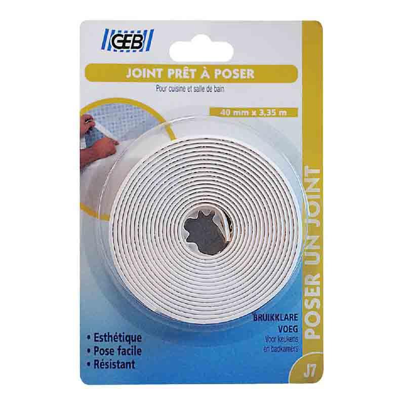 Joint d'étanchéité préformé 40 mm x 3,35 m - Blanc - Adhésif pour cuisine et salle de bains - Marque Geb_0