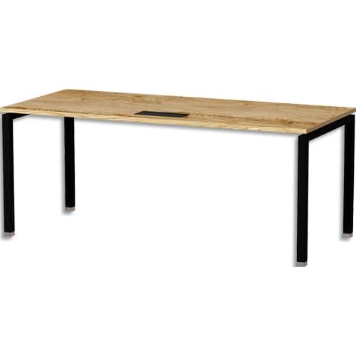 Mt international bureau droit l160xp67 plateau chêne brut et pieds u noir_0