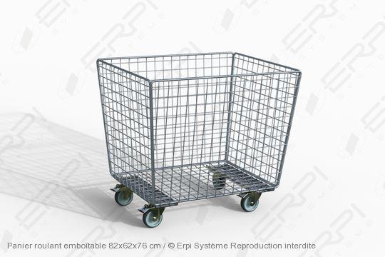 Panier roulant emboîtable 82x62x76 cm - Chariot grillagé zingué avec petite maille et 4 roues - pr826276-01z_0