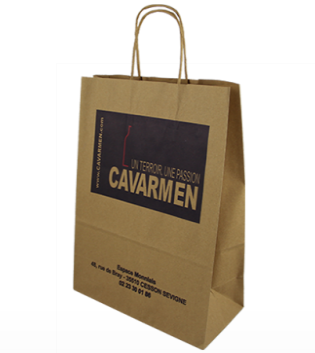 Sac papier kraft brun 110 gr/m² - modèle caviste - poignées torsadées - impression partielle 2 couleurs_0
