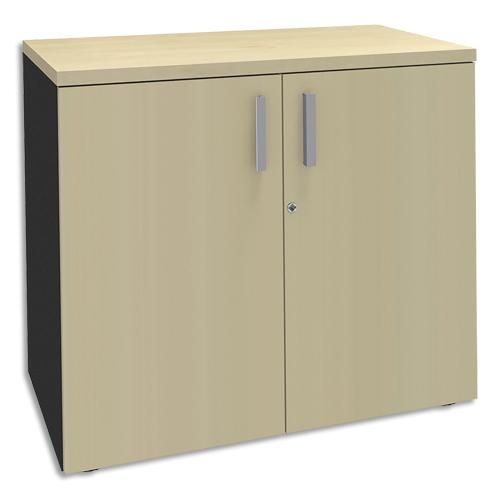 Simmob armoire basse 2 portes steely erable carbone en bois - dimensions : l80 x h72 x p47 cm_0