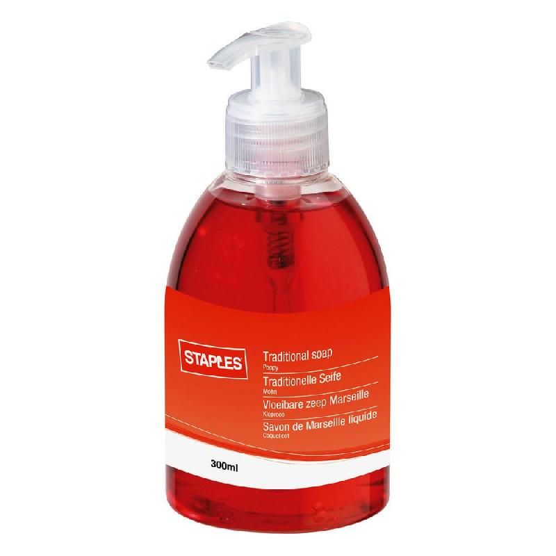 STAPLES FLACON-POMPE SAVON LIQUIDE DE MARSEILLE COQUELICOT STAPLES 300 ML (PRIX À L'UNITÉ)