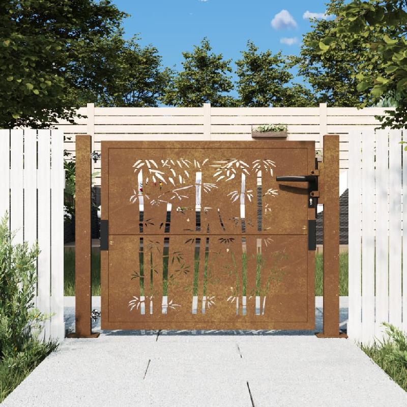 Vidaxl portail de jardin 105x80 cm acier corten design de bambou 153184_0