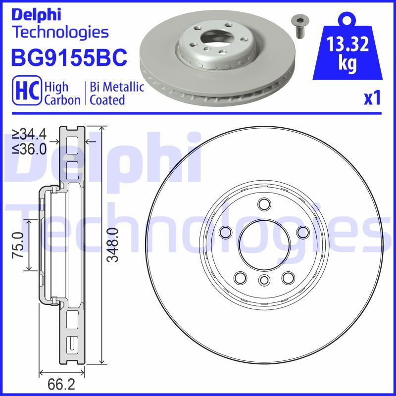 Disque de frein ventilé DELPHI BG9155BC - boîte de 2 disques - côté avant_0