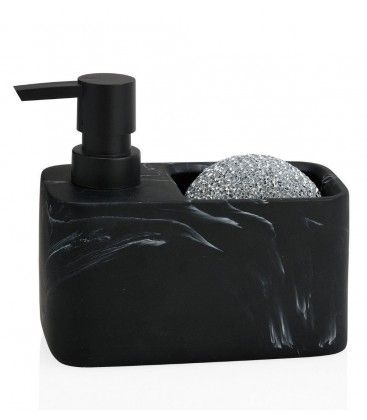 Distributeur de savon en polyrésine effet marbre noir - Wadiga avec porte éponge intégré_0