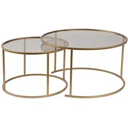 Ensemble de 2 tables gigognes rondes en métal et verre Auruma doré avec verre bronze Hanah Home - 8684283511617_0
