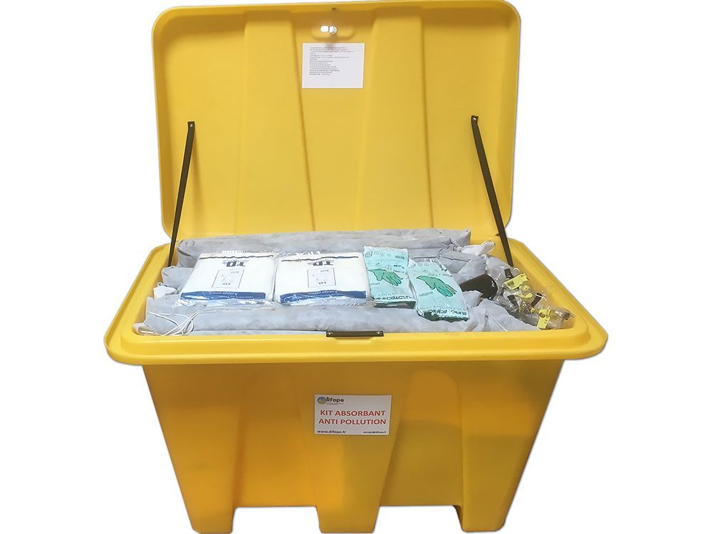 Équipement d'intervention anti-pollution - Kit absorbant KH600COF-J - 600L, coffre PEHD étanche et accessoires_0