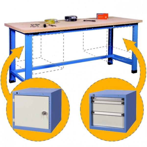 Établi d'atelier charges lourdes avec bloc tiroirs 50-150-200 mm et porte - Marque Rolléco_0