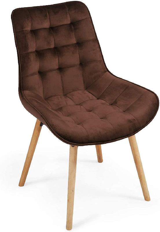 Lot de 4 chaises de salle à manger - style scandinave - pieds en bois de hêtre et velours marron - 01_0000541_0