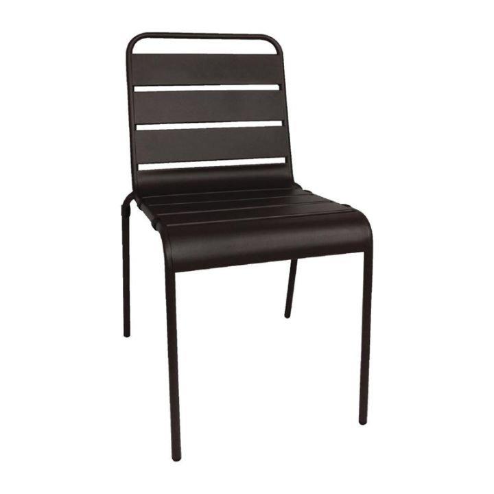 Lot de 4 chaises de terrasse à lattes empilables, (H)assise 450 mm, en acier poudré noir_0