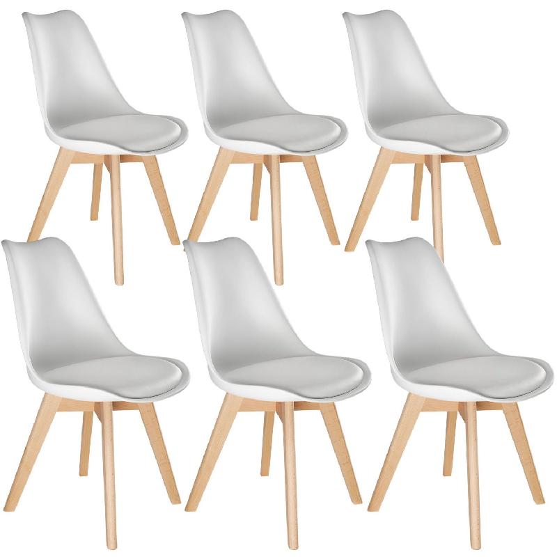 LOT DE 6 CHAISES PIEDS EN BOIS CLAIR SIÈGE DE SALON CUISINE SALLE À MANGER DESIGN MINIMALISTE ÉPURÉ ERGONOMIQUE BLANC 08_0000139_0