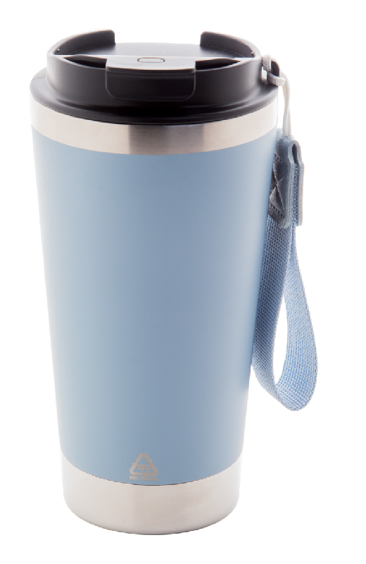 Mug thermos isotherme - double paroi en acier inoxydable recyclé - 430 ml - couleur bleue_0