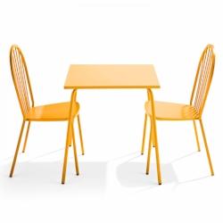 Oviala Business Ensemble table de terrasse bistrot et 2 chaises en acier jaune - Oviala - jaune acier 109457_0