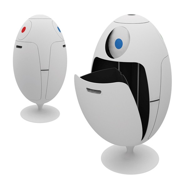 Poubelle tri sélectif Ovetto blanc - 3 bacs 30L avec compacteur intégré et design italien_0