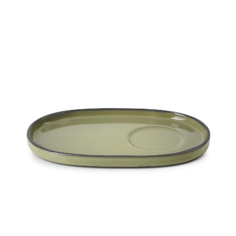 SOUS TASSE À THÉ OVALE VERT PORCELAINE 18 CM CARACTERE REVOL