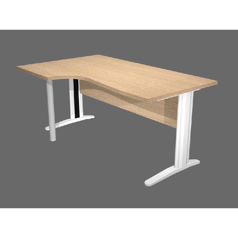 BUREAU COMPACT PRONTO TENDANCE- RETOUR A GAUCHE - L.160 X P.100 CM - PLATEAU CHENE - PIEDS L ALUMINIUM
