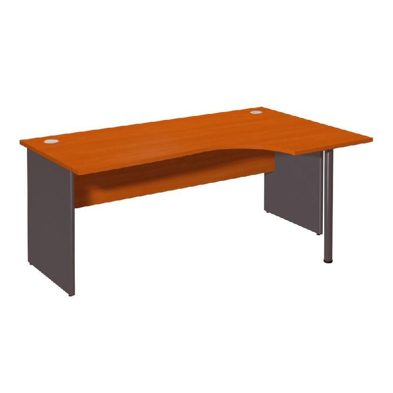 BUREAU COMPACT RETOUR À DROITE EVOLUTION 2 - L. 180 X P. 110 CM - PLATEAU 'MERISIER' - PIEDS PLEINS 'MERISIER'.