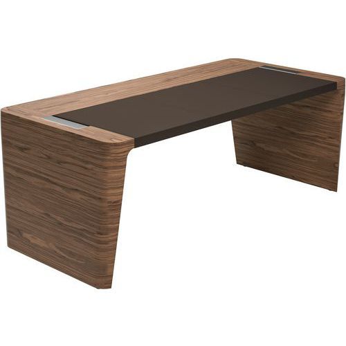 BUREAU X10 190X100X76 NOYER AMÉRICAIN INSERT CUIR MARRON - QUADRIFOGLIO