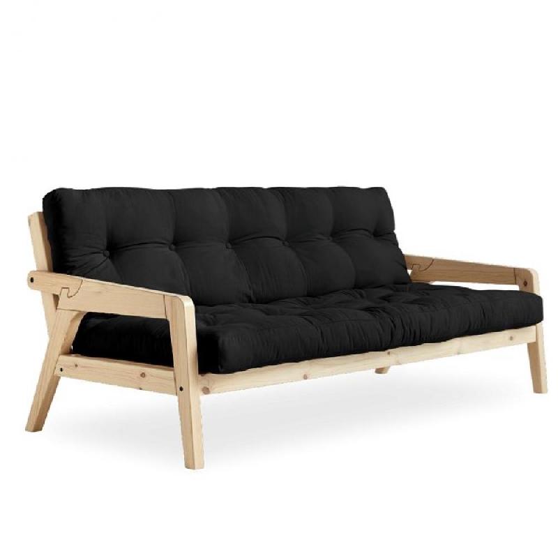 Canapé convertible futon GRAB en pin naturel - Coloris gris foncé - Couchage 130x190 cm_0
