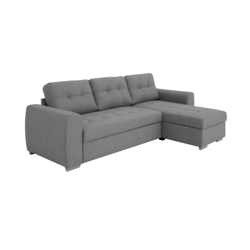 Canapé d'angle réversible convertible Danko - tissu gris, design scandinave avec coffre de rangement_0