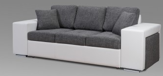 Canapé design 3 places Perrine en tissu gris et blanc avec poufs intégrés - Fabrication européenne_0