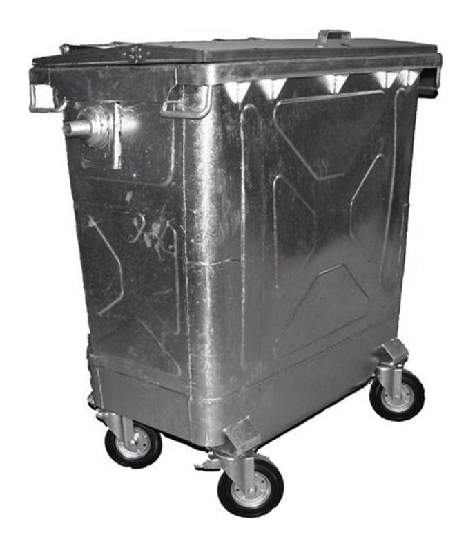 Conteneur en acier galvanisé 770 L - couvercle plat - 4 roues - dimensions 1360x770x1255 mm_0