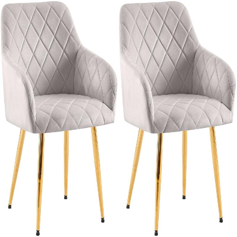Décoshop26 - Lot de 2 chaises de salle à manger en velours gris avec coutures décoratives en losange chic et contemporain 10_0007866 - gris 3000266_0