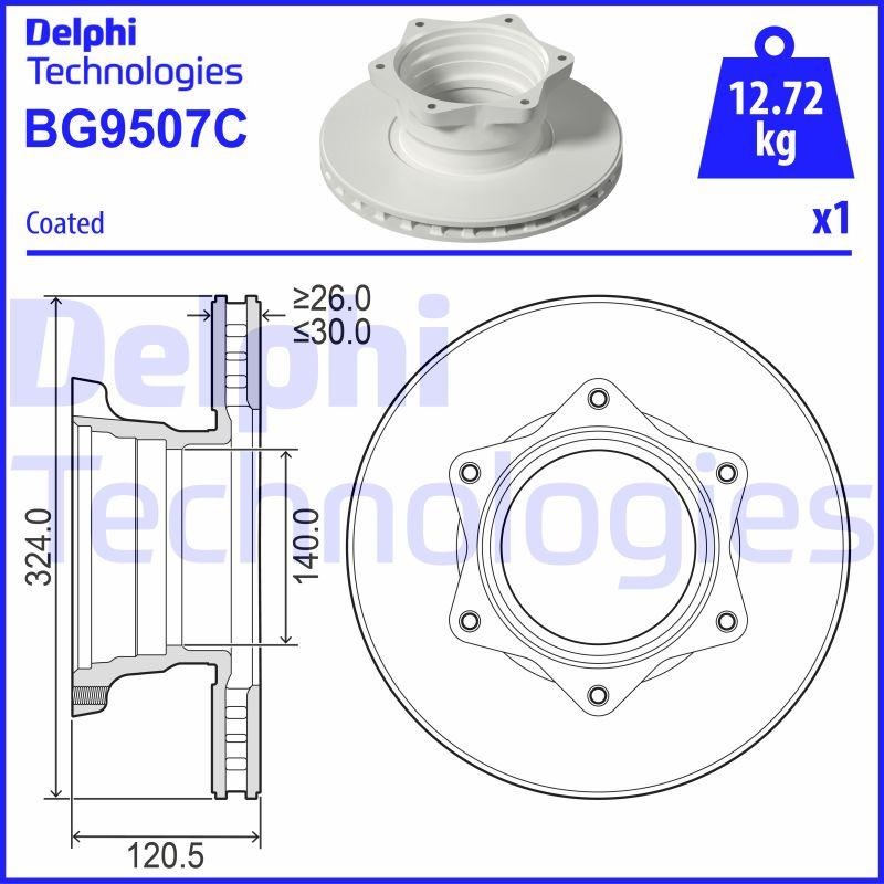 Disque de frein Delphi BG9507C - ventilé - côté arrière_0