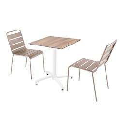 Oviala Business Ensemble table de terrasse stratifié chêne foncé et 2 chaises taupe - gris métal 110800_0