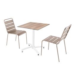 Oviala Business Ensemble table de terrasse stratifié chêne foncé et 2 chaises taupe - Oviala - gris métal 110800_0