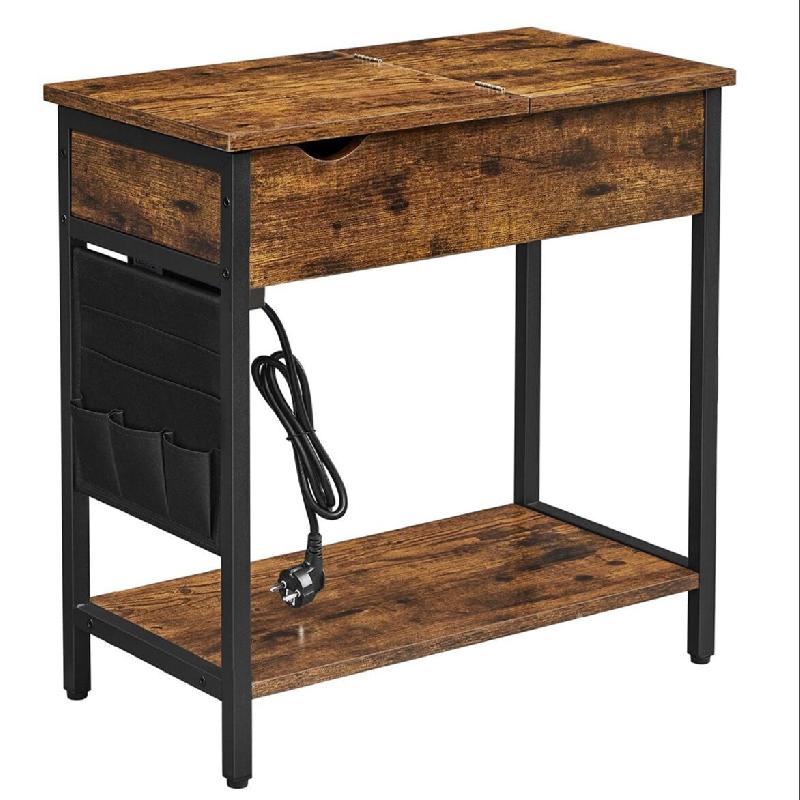 Helloshop26 - Table d'appoint avec prise d'alimentation bout de canapé petite table dessus rabattable table de chevet pochette en 12_0007530 - Bois m_0