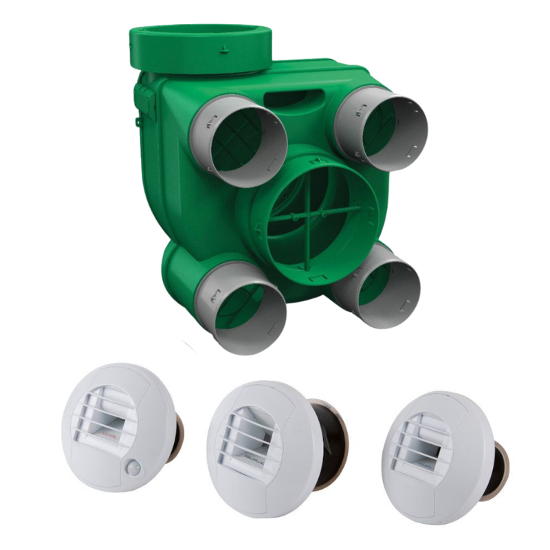 Kit Hygro A VMC simple flux hygroréglable suspendue + 3 bouches à piles - Axelair - KHAPRT5160_0