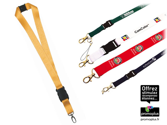 Lanyard polyester - cordon publicitaire personnalisable avec 5 attaches standards et marquage 1 couleur_0
