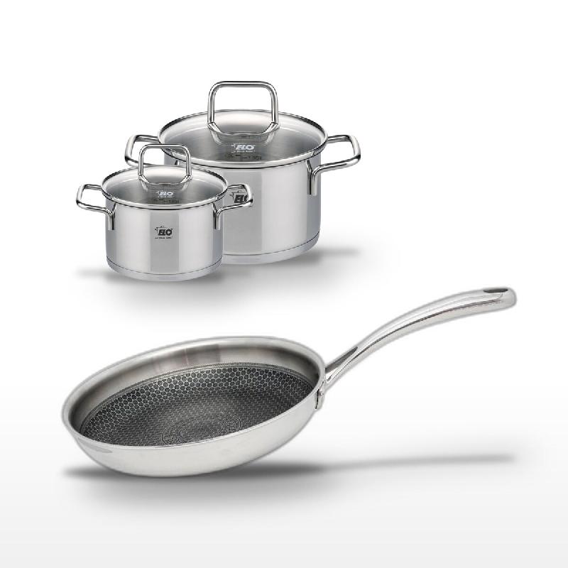 Lot Poêle 24cm & 2 Faitouts 16/12cm Elo Relief Evolution - gris inox 3176239956610_0