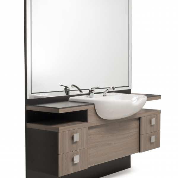 Coiffeuse pour homme - Menspace avec cuvette céramique, miroir décoré et meuble avec tiroirs - FF 7510_0