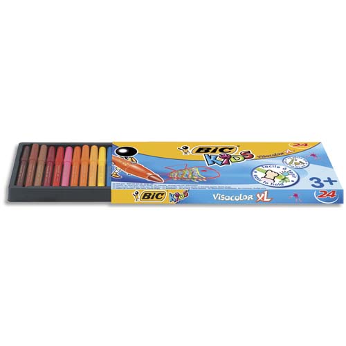 FEUTRE BIC KIDS VISACOLOR XL COLORIAGE ENCRE LAVABLE POINTE EXTRA-LARGE BLOQUÉE COULEURS TRÈS VIVES ÉTUI TIROIR 24U