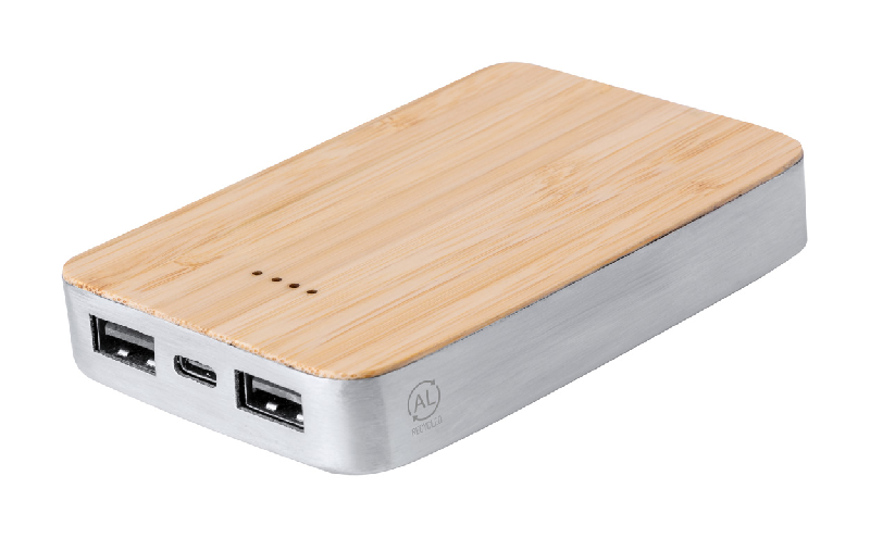 Power Bank USB - Aluminium recyclé et bambou - Batterie 5000 mAh - 2 ports USB et 1 port USB-C_0