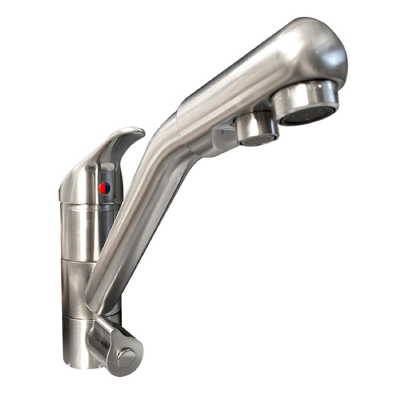 Robinet de cuisine mitigeur 3 voies dauphin acier inox brossé_0