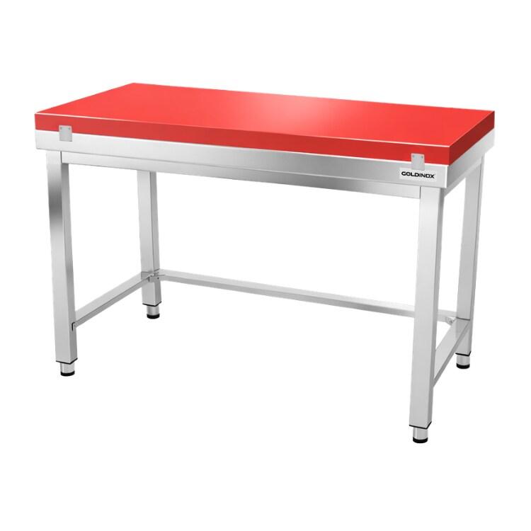 Table de travail en inox 1600x600 mm avec plaque de découpe rouge et renfort PREMIUM - GOLDINOX - gris inox 3701770841776_0