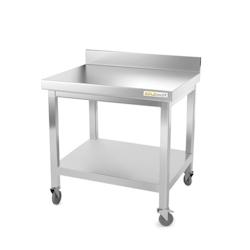 Table de travail en inox soubassement 600 x 700 mm adossée sur roulettes PREMIUM / GOLDINOX - gris inox 3701770800339_0